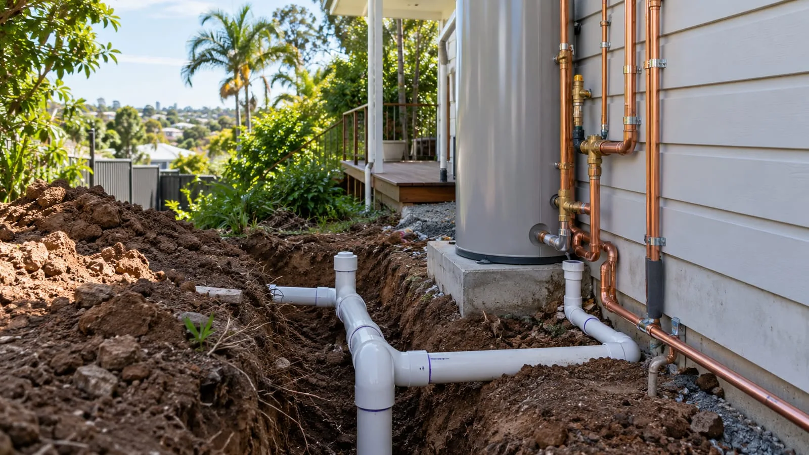 AI-generated illustration: Plumbing and Pipeworks: copper and PVC pipes neatly installed